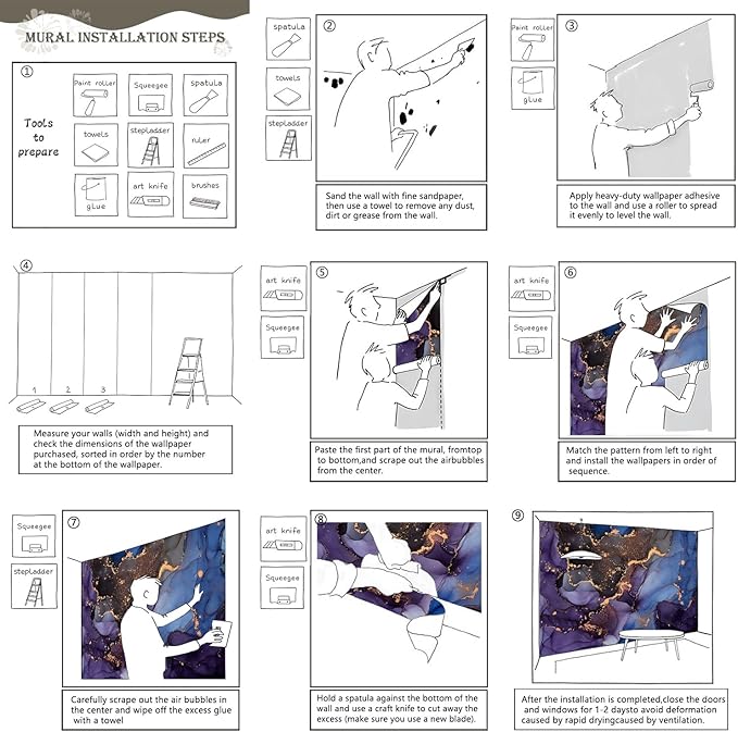 AFZEVEB-Abstract Art Purple Marble Wallpaper Wall murals for Bedroom 136"x96" (Not Peel and Stick)