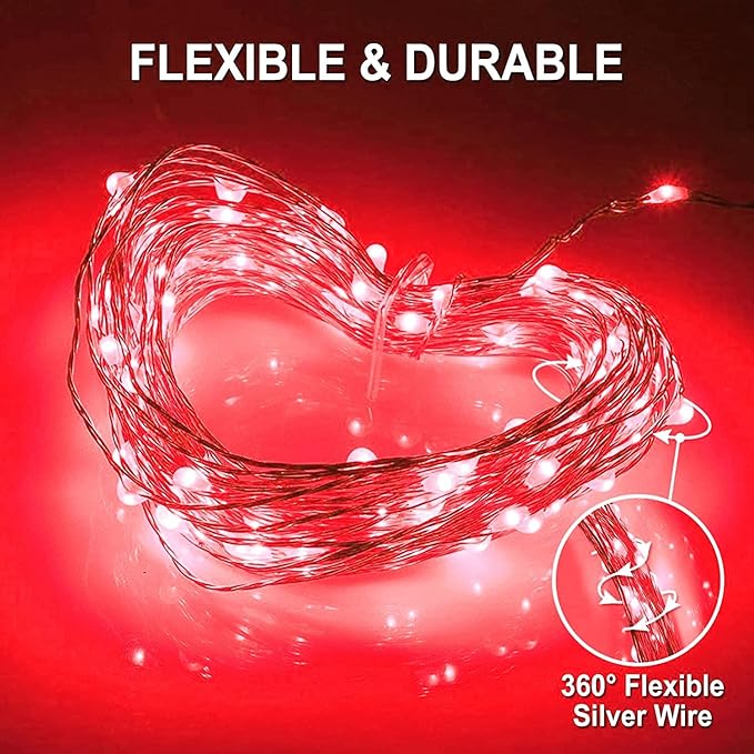 JMEXSUSS 2 Pack Red Solar Lights Outdoor Waterproof, Each 33FT 100 LED Red Halloween Lights, Solar Fairy String Light for Outside Tree Party Patio Christmas Halloween Decorations