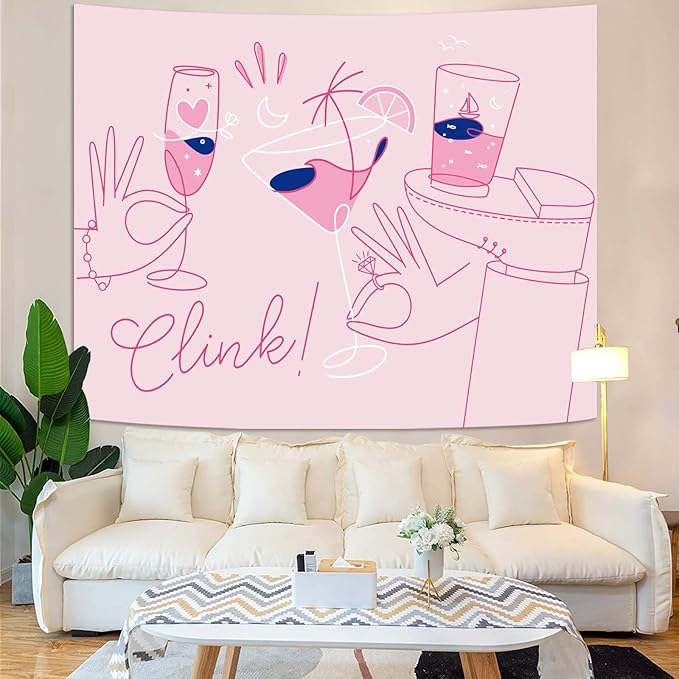 Lunerfex Y2K Tapestry Pink Party Wall Tapestry, Cute Tapestries for Bedroom Funny Tapestries Wall Hanging for Bedroom Living Room Decor Pink-2 44"x60"