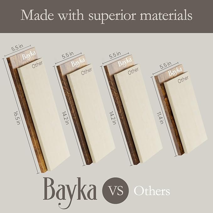 BAYKA Wall Shelves for Bedroom Decor, Floating Wall Shelves for Living Room Kitchen Storage, Wall Mounted Rustic Wood Floating Shelves for Kids Books, Corner Shelf for Bathroom(Rustic Brown,Set of 4)