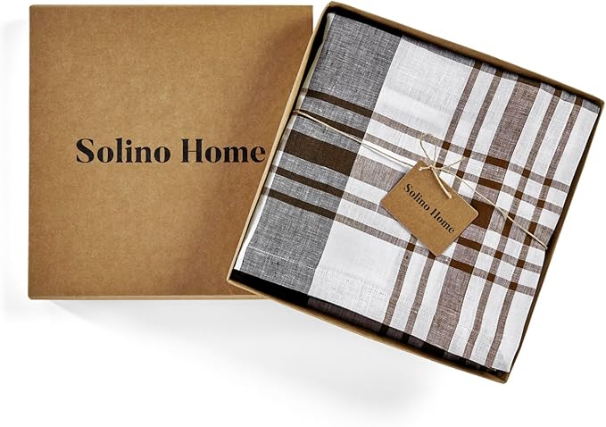 Solino Home Linen Plaid Tablecloth 60 x 108 Inch - 100% Pure Linen Black Oxford Plaid Table Cloth for Rectangle Tables - Machine Washable Tablecloth for Fall, Autumn, Halloween, Thanksgiving