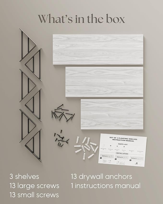 BAYKA Wall Shelves for Bedroom Decor, Floating Wall Shelves for Living Room Kitchen Storage, Wall Mounted Rustic Wood Floating Shelves for Kids Books,Corner Shelves for Bathroom(White,Set of 3)