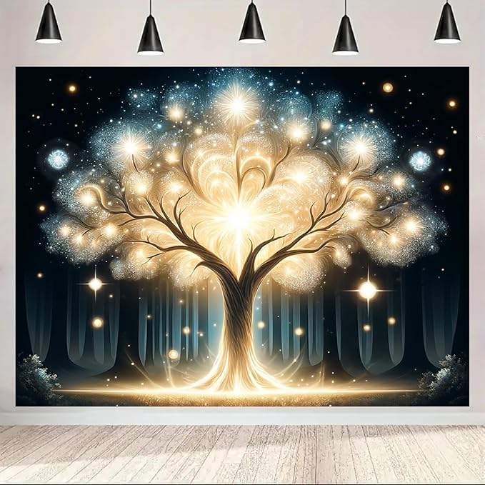 BlissYard Glowing Spirit Tree UV Black Light Tapestry 78x59 Inches Art Color Neon Light Background Bedroom Living Room Wall Party Decoration Fantasy Magical Forest Luminous Tree of Life Backdrop