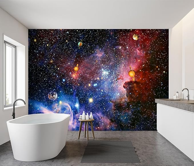 '-Galaxy Universe Planet Ceiling Fabric Wallpaper Boys Girls Nursery Starry Sky Children Bedroom Bathroom Large Mural- 160"x108"( not Peel and Stick)