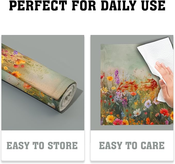 Floral Placemats Set of 4 Spring Summer Wild Flower Washable Non-Slip Heat Resistant Place Mats 12x18 Inch Vintage Rustic Linen Table Mats for Kitchen Dining Party Decor