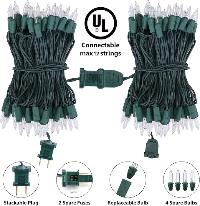 Toodour Clear Christmas Lights, 12.5ft 50 Count Incandescent Indoor Outdoor String Lights, UL Certified Connectable Green Wire Mini Bulb Light for Home, Party, New Year, Xmas Tree Decor - Warm White