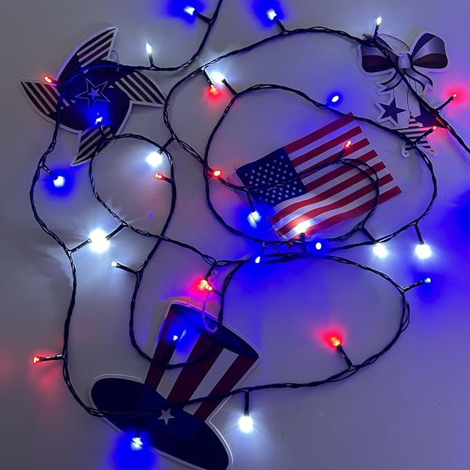 4th of July Decorations Outdoor, 4pk Red White and Blue Solar String Lights, 400LED 132FT LED Patriotic Light Waterproof, Solar Fairy Twinkle Light for Independence Day Yard Garden Tree Decorations