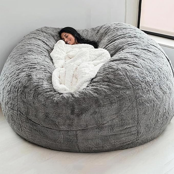 Big Huge Giant Bean Bag Chair for Adults, (No Filler) Bean Bag Chairs in Multiple Sizes and Colors Giant Foam-Filling Required- Machine Washable Covers, Double Stitched Seams (Gray 1,7FT)