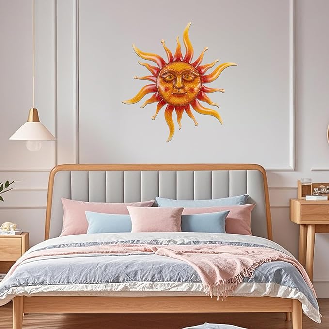 VZVXCC Sun Metal Wall Art Outdoor Decor-Rustic Retro 3D Sun Face Metal Wall Sculpture Large Outdoor Wall Art Hanging Decoration Garden, Patio, Farmhouse Mothers Day Gifts