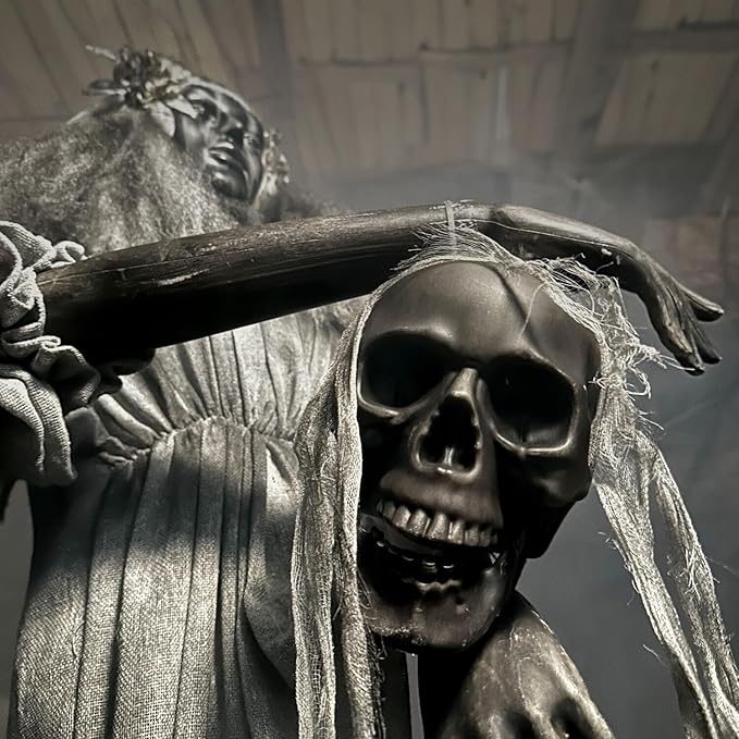 Haunted Hill Farm Lifesize Animatronic Scary Haunted Lady Statue with Touch Activated Lights and Sound, Battery-Operated Indoor or Covered Outdoor Halloween Decoration