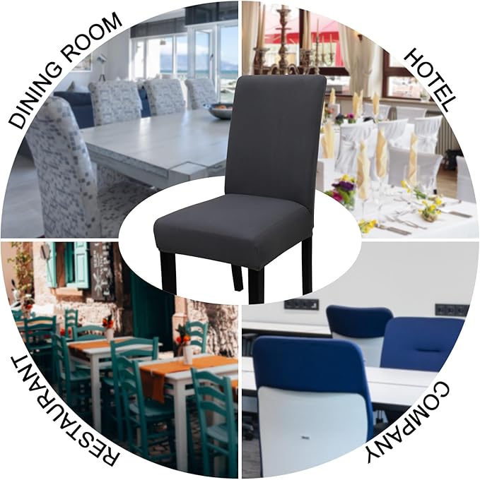 JQinHome 6 Pcs Dining Chair Slipcover,High Stretch Removable Washable Chair Seat Protector Cover for Home Party Hotel Wedding Ceremony (Grey)