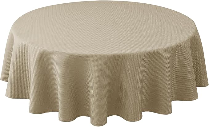 Biscaynebay Textured Fabric Round Tablecloths 70", Natural Water Resistant Table Cloth Circle Folding Table Covers for Dining, Kitchen, Wedding, Parties etc. Machine Washable