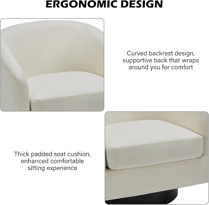 Swivel Barrel Accent Chair, Modern Round Linen Arm Chair for Living Room, Bedroom, Comfy Club Reading Chairs for Adults(Linen Fabric, Beige, Set of 2