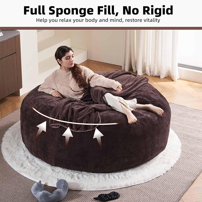 6FT,Oversized Bean Bag Chairs for Adults,Giant beanbag with Filler Included,Fluffy Memory Foam,Soft and Comfy Corduroy Fabric,Gaming Chairs Suitable for Living Room and Bedroom (Brown, 6 Foot)