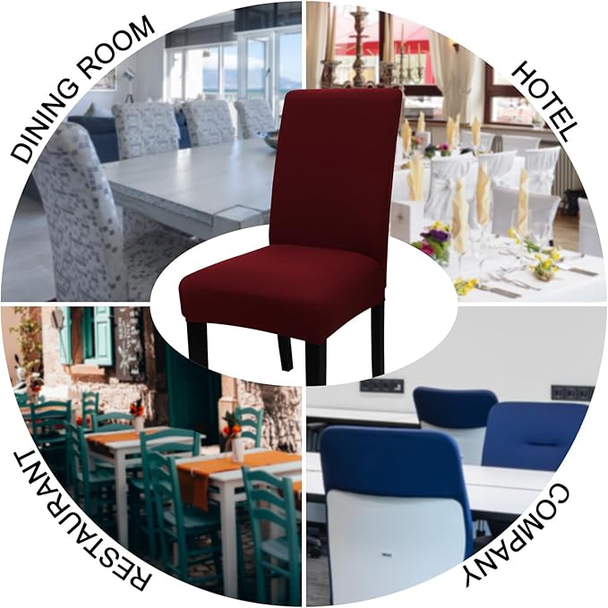 JQinHome 4 Pcs Dining Chair Slipcover, High Stretch Removable Washable Chair Seat Protector Cover for Home Party Hotel Wedding Ceremony
