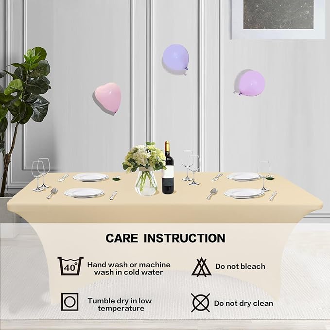 IVAPUPU 2 Pack 6FT Table Cloth for Rectangular Fitted Events Stretch Champagne Table Covers Washable Spandex Tablecloth Protector for Party, Wedding, Cocktail, Banquet, Festival