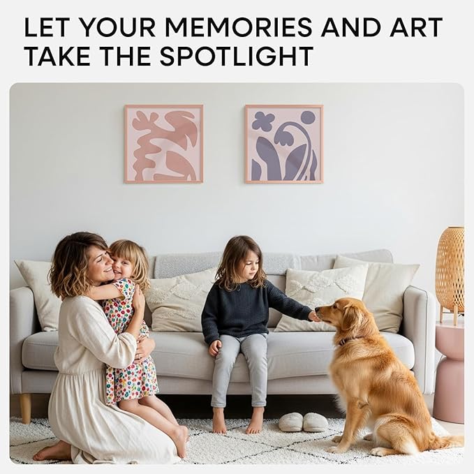 Homeforia 14x14 Picture Frame Rose Gold, High End Metal 14 x 14 Square Poster Frame with Mat 12 x 12 Photo, 14x14 Frame Matted to 12x12 Print, 14by14 Hanging Frames, Tempered Glass, Wall Kit, Set of 1