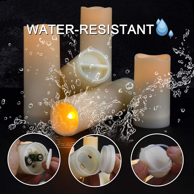 Aignis 12pcs Flameless LED Candles Battery Operated with 10-Key Remote Timer, Outdoor Indoor Waterproof, Warm Flickering Glow for Cozy & Romantic Home/Wedding/Holiday Décor(D2.2''xH4/5/6/7'')