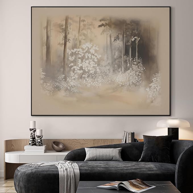 SIGNWIN 60"x72" Extra Large Framed Wall Art Misty Forest in Sepia Tones, Watercolor Woodland Landscape for Home Living Room Bedroom Decor (Frame Assembly Required)