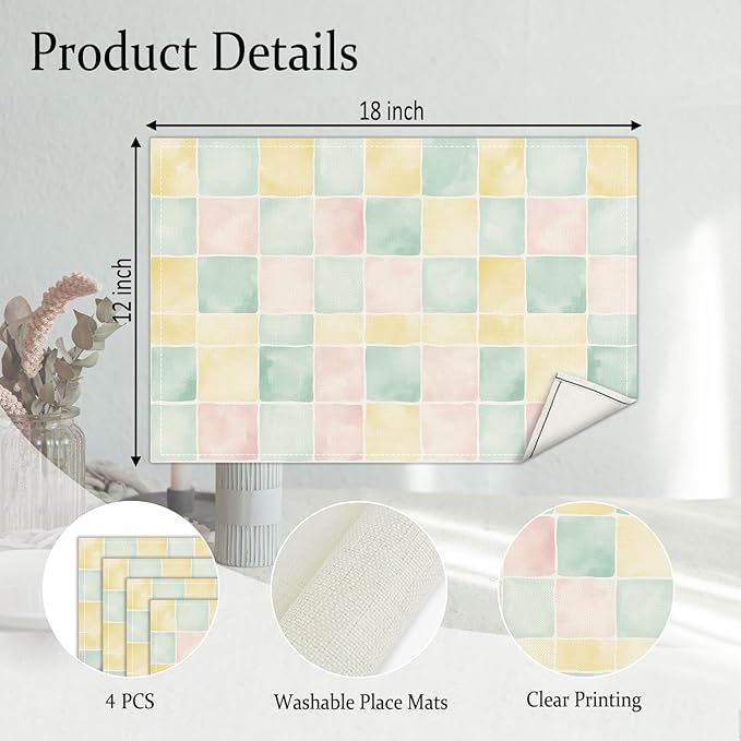 Watercolor Placemats Set of 4, Colorful Table Mat for Home Kitchen, Restaurants, Outdoor Linen Washable Place Mats 12x18 inch Party Event Dining Decoration-12