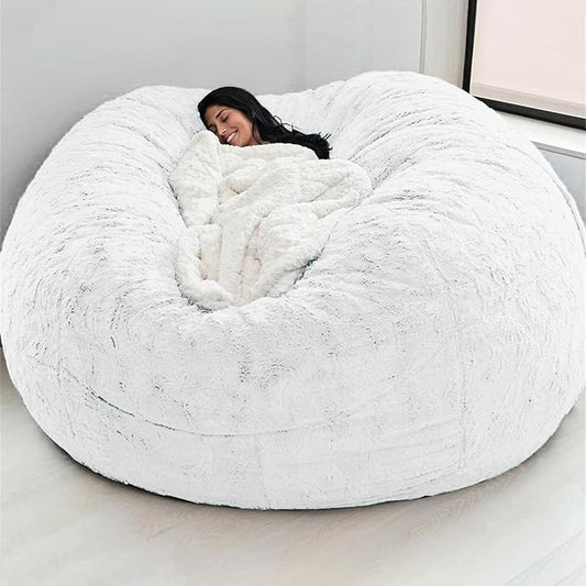 Big Huge Giant Bean Bag Chair for Adults, (No Filler) Bean Bag Chairs in Multiple Sizes and Colors Giant Foam-Filled Furniture - Machine Washable Covers, Double Stitched Seams (White,5FT)