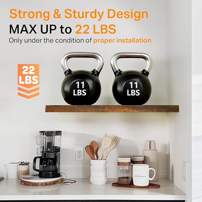 BAYKA Bathroom Floating Shelves for Wall โ Bathroom Shelf Over Toilet Farmhouse Rustic Wood for Bedroom, Kitchen, or Living Room Decor โ Rustic Brown, Set of 3, Sturdy Storage with 22lb Capacity