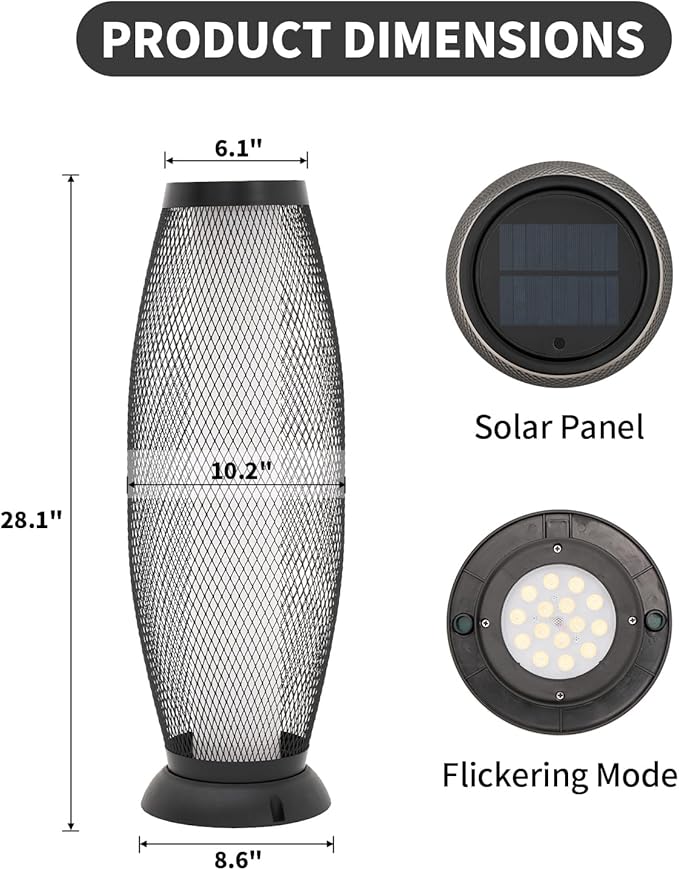 Patio Solar Light Flickering Flame Solar Lamps Hollow Out Waterproof Outdoor Lantern Metal Decorative Lights for Deck Porch Yard