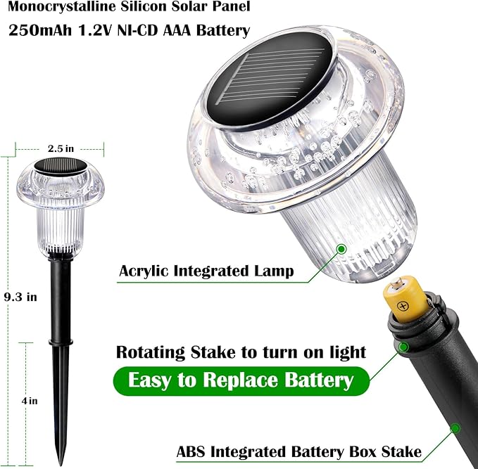 Solar Lights Outdoor Pathway Waterproof 8 Pack Cold White LED Acrylic Mushroom Decorative Garden Lights for Yard Landscape Patio Outside Decor