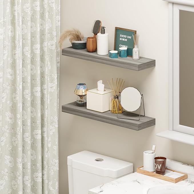 BAMEOS Floating Shelf,Wall Shelf,Decor Wall Mounted Shelves,Hanging Shelf Set L24xW6 for Bathroom Kitchen Living,Kitchen,Room Bedroom Storage,Walnut