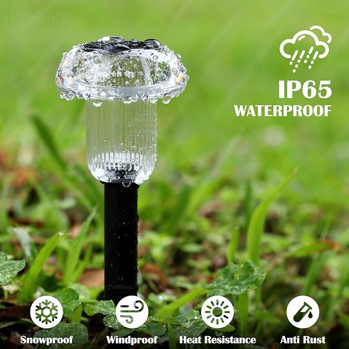 Solar Lights Outdoor Pathway Waterproof 8 Pack Warm White LED Acrylic Mushroom Decorative Garden Lights for Yard Landscape Patio Outside Decor