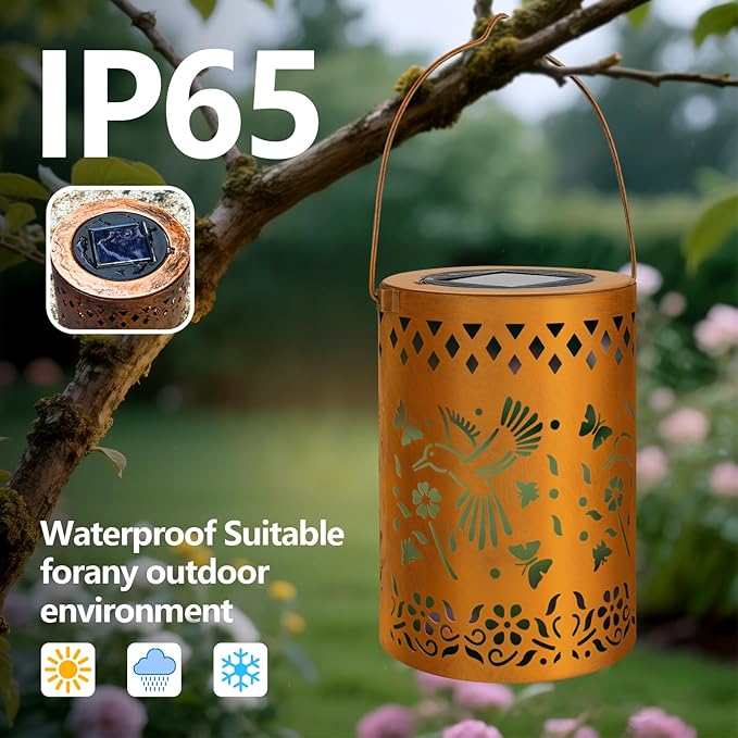 Solar Lanterns Outdoor Waterproof Hummingbird Garden Decor Birthday Gifts for Women Mom Grandma Hanging Solar Lights Metal Decoration for Yard, Patio, Backyard, Porch, Garden, 2 Pack