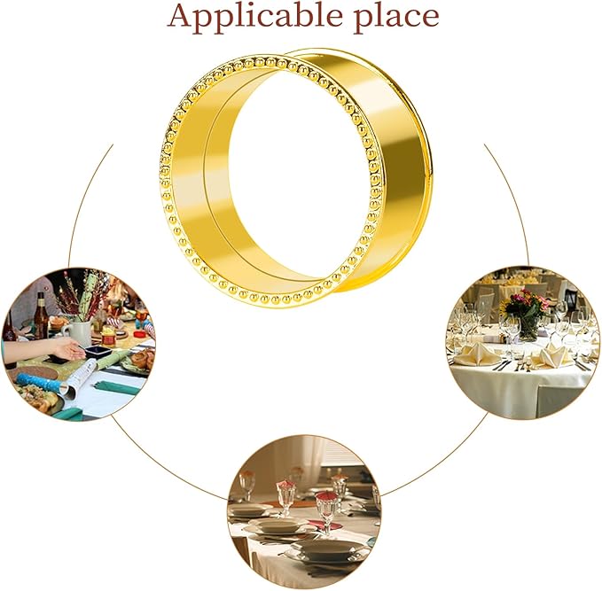 6 Pcs Stainless Steel Bead Side Napkin Rings Delicate Serviette Buckles (Gold)