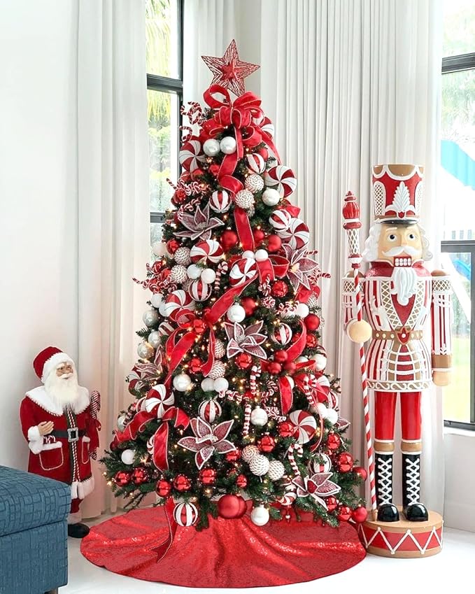 Red Christmas Tree Skirt 36 Inch Sequin Tree Skirt Sparkle Xmas Ornaments New Years Party Decorations