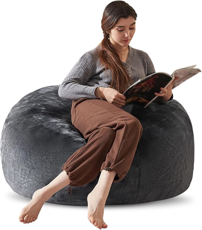 Bean Bag Chair 3Ft, Memory Foam Filled, Large Beanbag Chairs for Adults and Teens, Soft Sofa with Removable Flannel Cover, Round Couch for Living Room Bedroom College Dorm (Dark Gray, 3FT-36×36"×24")