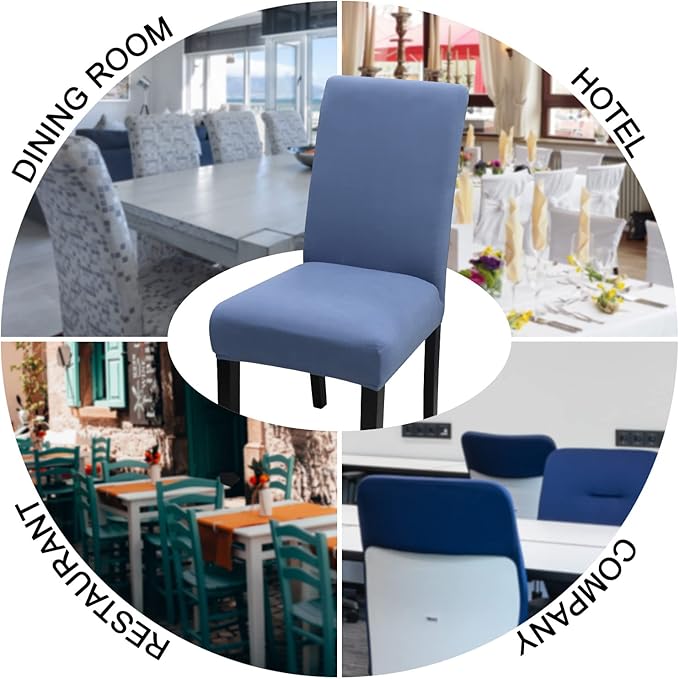 JQinHome Dining Room Chair Covers Set of 8, High Stretch Chair Slipcover Removable Washable Chair Seat Protector Cover for Home Party Hotel Wedding Ceremony (Gray Blue)