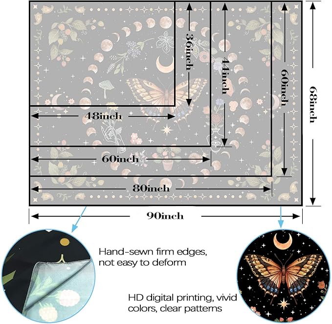 Aipon Yellow Butterfly Moon Flower Tapestry Botanical Floral Plant Boho Tapestry for Bedroom Aesthetic Vintage Tapestries Wall Hanging for Living Room Dorm (36.00'' ร 48.00'', Yellow)