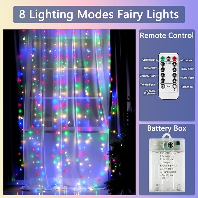 4 Pack Fairy Lights Battery Operated with Remote Control Timer, 26 FT 80 LED String Lights Outdoor Indoor, 8 Mode Twinkle Lights for Christmas Party Wedding Birthday Bedroom Decorations (Multicolor)
