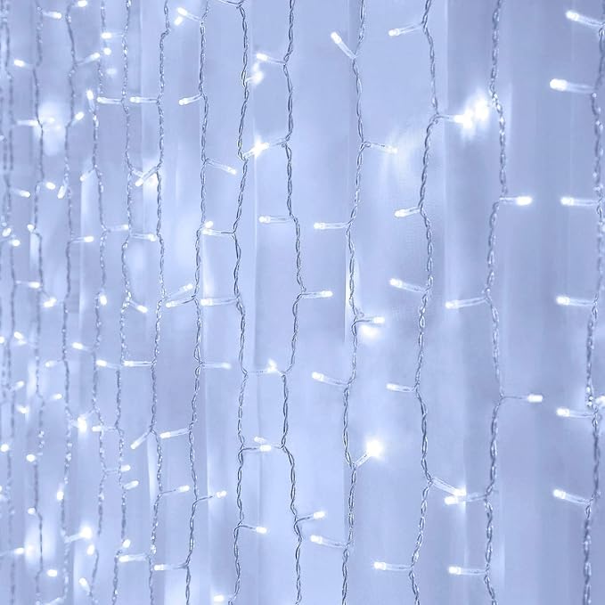Curtain String Lights, Window Fairy LED Icicle Xmas Lights for Wedding Party Garden Room Outdoor Indoor Wall Decorations(Cool White)