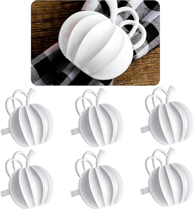 Patelai 6 Pieces Pumpkin Napkin Rings Fall Napkin Holders Thanksgiving Halloween Dinner Tables Rings for Thanksgiving Dinner Party Weddings Family Gatherings (White)