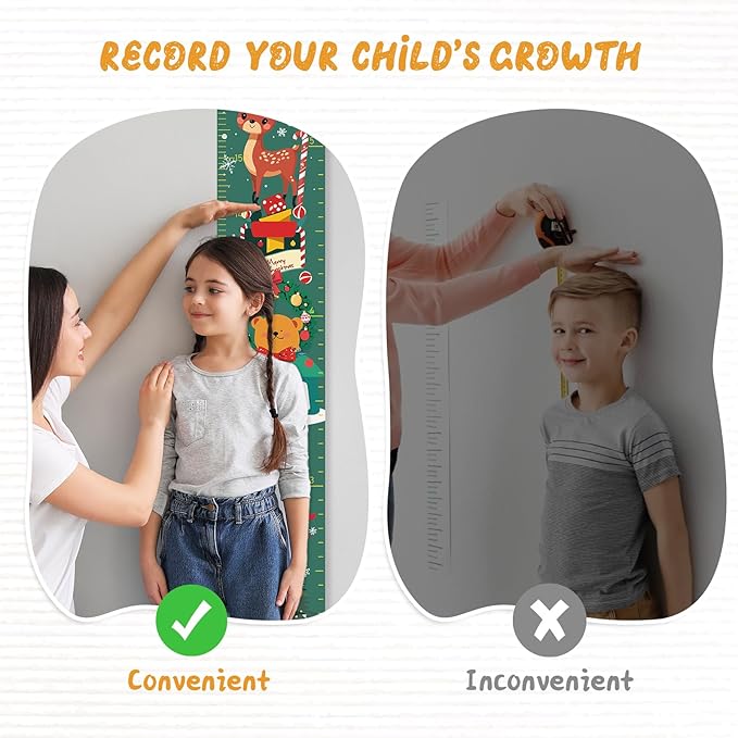 Personalized Name Growth Chart Wall Decor for Kids – Canvas Removable Height Chart Measuring Ruler 59" x 7.9" (Christmas Deer)