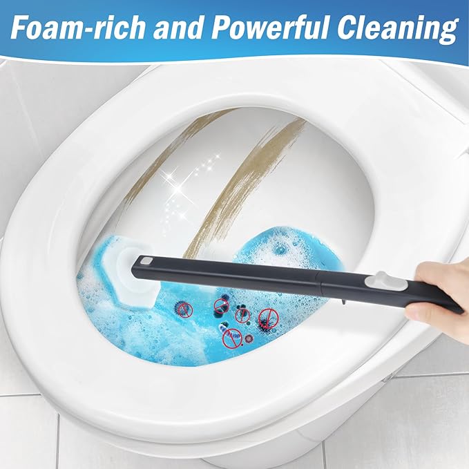 squish Disposable Toilet Brush with 16 Refills, Wall-Mounted No-Drill Adhesive Holder, Toilet Cleaning Kit for Bathroom - Space-Saving & Easy to Use