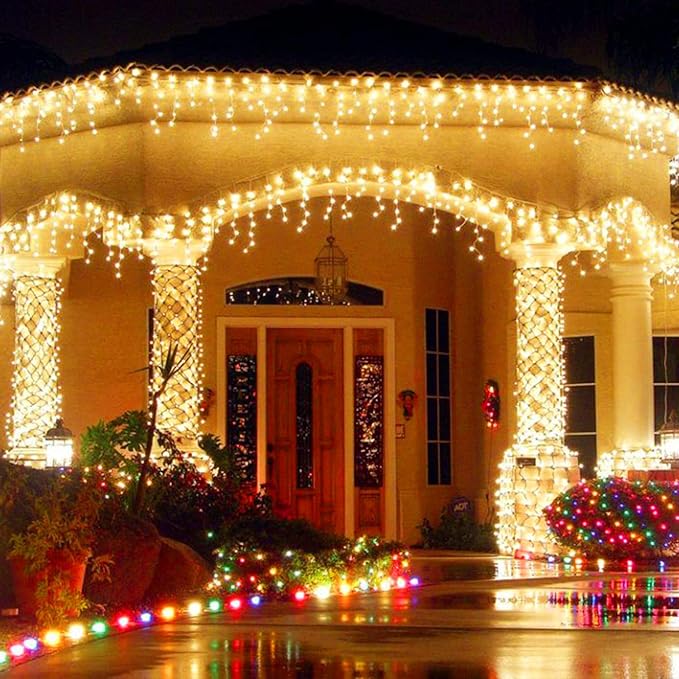 JMEXSUSS Christmas Icicle Lights for Outside-800 LED Warm White Icicle Lights Outdoor Waterproof, Warm White Christmas String Light for House Wedding Party Christmas Decoration