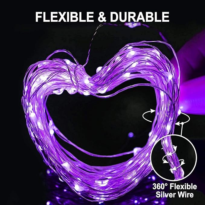 JMEXSUSS 2 Pack Solar Halloween Lights Outdoor, 33ft 100 LED Purple Halloween Lights, Waterproof 8 Modes Purple Solar Light for Outside Tree Garden Patio Christmas Decorations