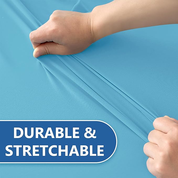 Spandex Table Cover for 6 Foot Rectangle Tables-4 Pack Light Blue Outdoor Picnic Elastic Table Cover-Spandex Stretch Folding Table Cloths for Camping Dining Room Patio Kitchen Banquet Party