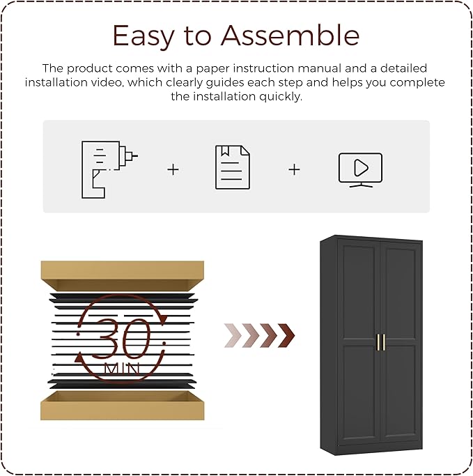 71" Tall Metal Pantry Cabinet, Black Kitchen Pantry Storage Cabinet with 4 Adjustable Shelves and Gold Handles, Cupboard for Kitchen, Dining Room, Living Room, Bathroom