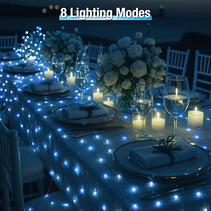 4 Pack Solar String Lights Outdoor - 320LED 132FT Solar Fairy Lights Waterproof 8 Modes, Copper Wire Solar Powered Twinkle Lights for Outside Tree Garden Christmas Wedding Party Decor, Blue White