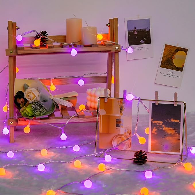 JMEXSUSS 100 LED Orange and Purple Halloween Lights Indoor, Connectable Globe String Lights Plug in with Remote, 33ft 8 Modes Orange and Purple Light Outdoor for Room Party Halloween Decor