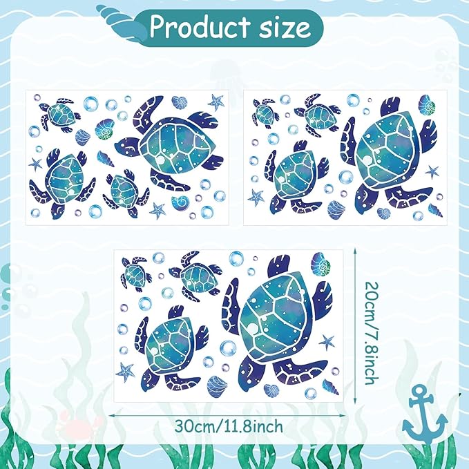 Glow in The Dark Sea Turtle Wall Decals,Under The Sea Turtle Bathroom Wall Stickers Ocean Wall Decor for Kids Baby Nursery Living Room Beach Room Decor