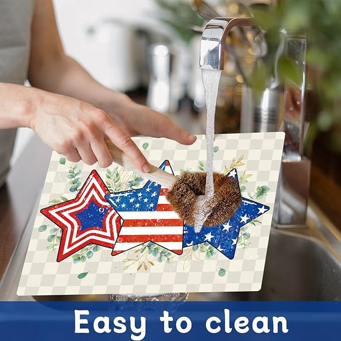 Veterans Day Placemats Set of 6 4th of July Patriotic American Flag Stars Plastic Table Mats Eucalyptus Election Day Memorial Place Mats Table Decoration for Indoor Outdoor Party Kitchen Dining