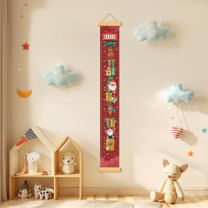 Personalized Name Growth Chart Wall Decor for Kids – Canvas Removable Height Chart Measuring Ruler 59" x 7.9" (Santa Claus Gifts)